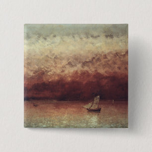 Macaron Carré 5 Cm Lac Leman avec le coucher de soleil, c.1876