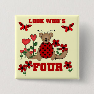 Macaron Carré 5 Cm Ladybug Bear 4th Birthday Tshirts et cadeaux