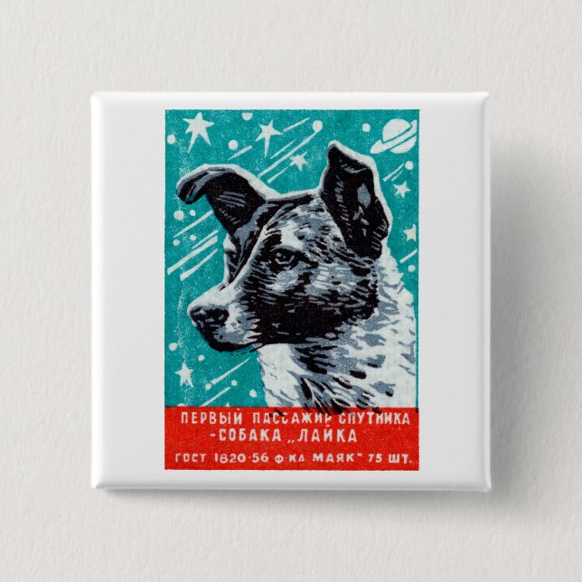 Macaron Carré 5 Cm Laika 1957 le chien de l'espace (Devant)