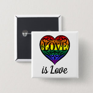 Macaron Carré 5 Cm L'amour est amour LGBTQ Coeur arc-en-ciel
