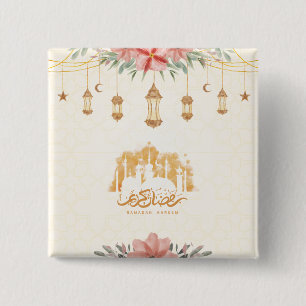 Macaron Carré 5 Cm Lanternes d'aquarelle florale Ramadan Kareem