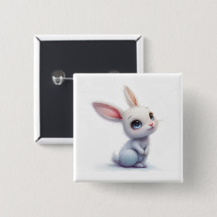 Macaron Carré 5 Cm Lapin Blanc Mignon aux Grands Yeux Bleus
