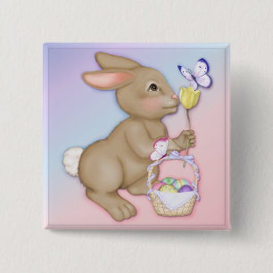 Macaron Carré 5 Cm Lapin et panier de Pâques