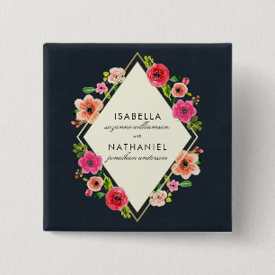 Macaron Carré 5 Cm L'aquarelle élégante fleurit le mariage de cadre