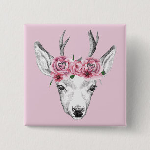 Macaron Carré 5 Cm L'aquarelle fleurit des cerfs communs