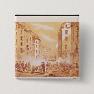 Macaron Carré 5 Cm L'armée attaquant une barricade dans la rue