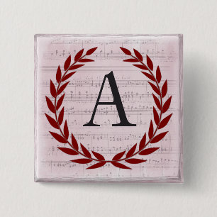 Macaron Carré 5 Cm Laurel Wreath Sheet Musique Monogramme Initiale A