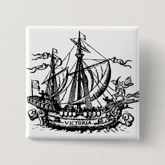 Macaron Carré 5 Cm Le bateau 'Victoria de Ferdinand Magellan (Devant)