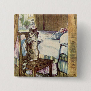 Macaron Carré 5 Cm Le chat sert le thé - Beatrix Potter illustré