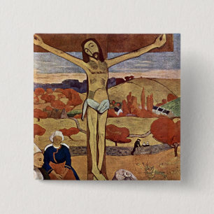 Macaron Carré 5 Cm Le Christ jaune de Paul Gauguin, Beaux-arts vintag