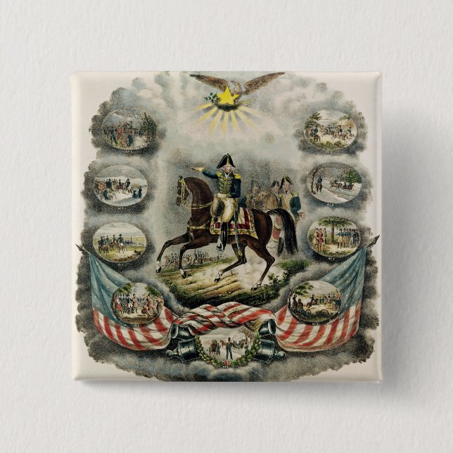 Macaron Carré 5 Cm Le Général principal William Henry Harrison, (Devant)