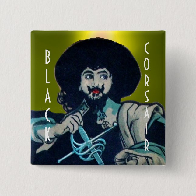 Macaron Carré 5 Cm LE JEU NOIR CORSAIR jaune (Devant)