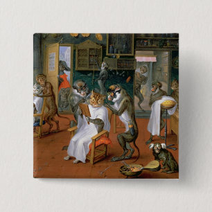 Macaron Carré 5 Cm Le magasin de coiffeur avec des singes et des
