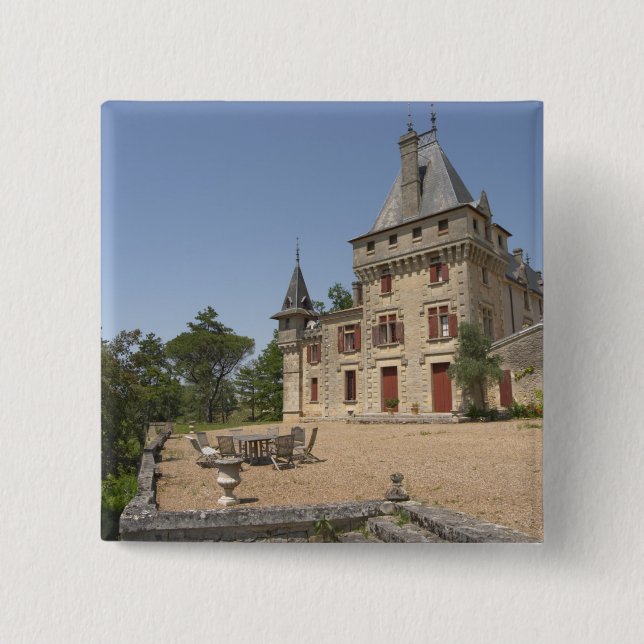 Macaron Carré 5 Cm Le magnifique château de Pressac et le jardin (Devant)