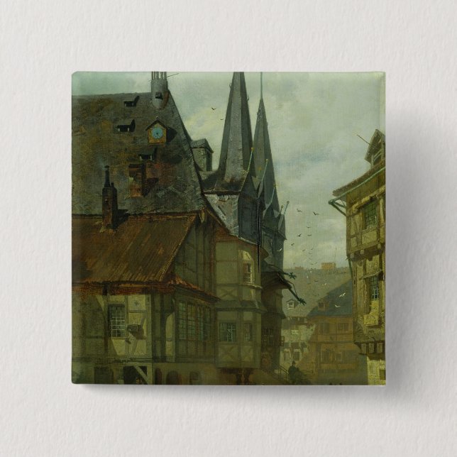 Macaron Carré 5 Cm Le marché en Wernigerode, 1861 (Devant)