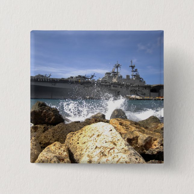 Macaron Carré 5 Cm Le navire d'assaut amphibie USS Kearsarge (Devant)