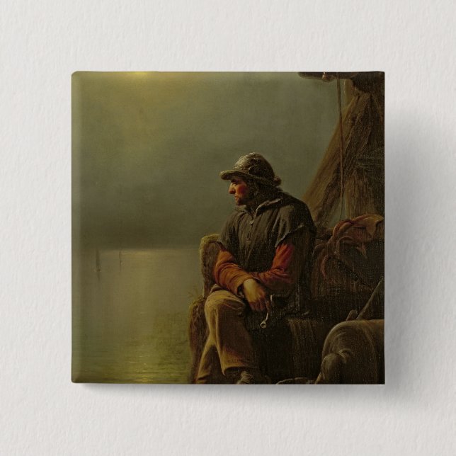 Macaron Carré 5 Cm Le pilote exerce la surveillance, 1851 (Devant)