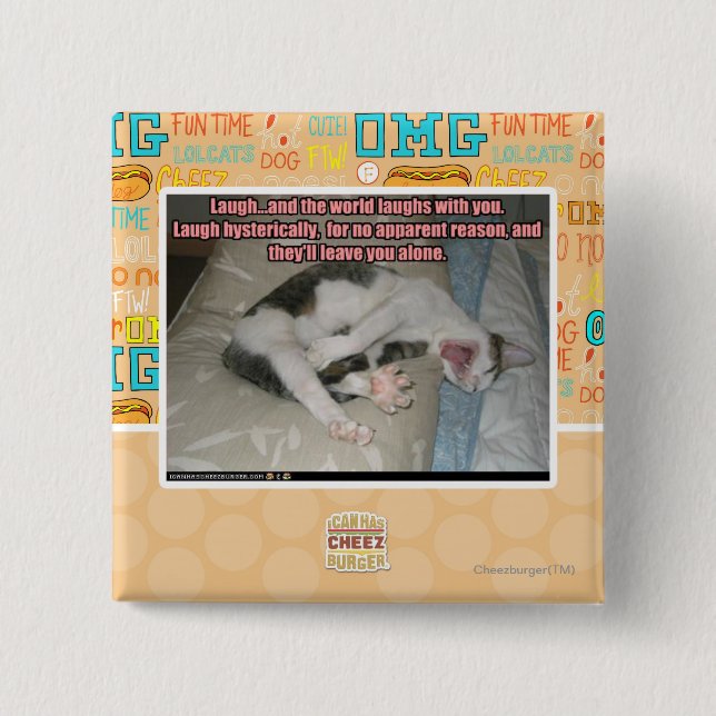 Macaron Carré 5 Cm Le rire et le monde rit avec vous (Devant)