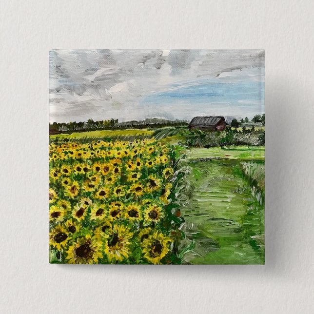 Macaron Carré 5 Cm Le terrain de tournesol par Willowcatdesigns (Devant)