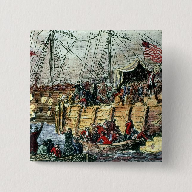Macaron Carré 5 Cm Le thé de Boston, le 16 décembre 1773 (Devant)