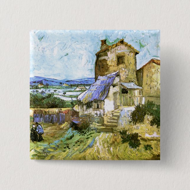 Macaron Carré 5 Cm Le Vieux Moulin, Van Gogh Fine Art (Devant)