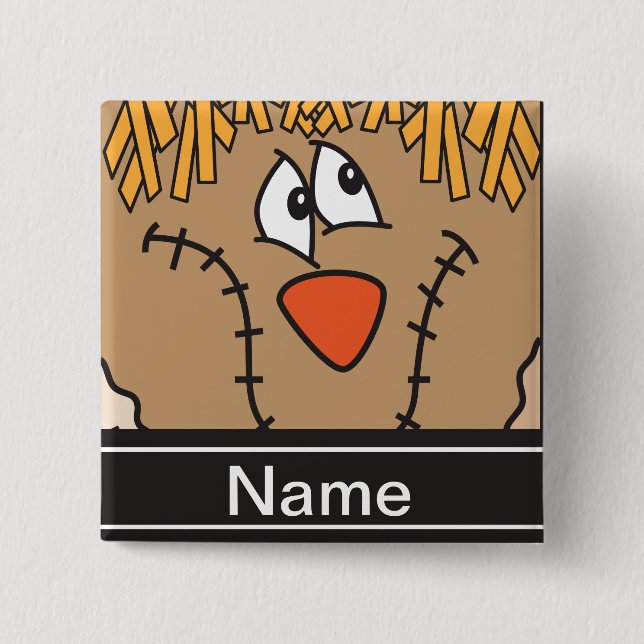 Macaron Carré 5 Cm Le visage d'épouvantail de Halloween (Devant)