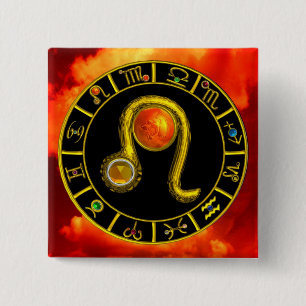 Macaron Carré 5 Cm LEO GOLD ZODIAC ANNIVERSAIRE JEWEL Astrologie Grap