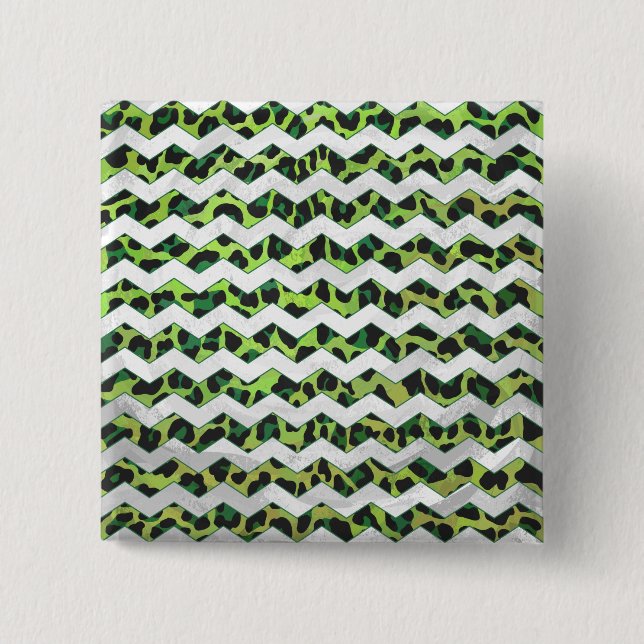 Macaron Carré 5 Cm Leopard Chevron noir et vert (Devant)