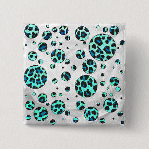 Macaron Carré 5 Cm Léopard noir et Turquoise