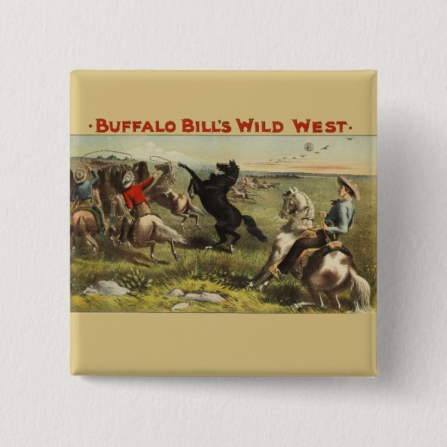 Macaron Carré 5 Cm Les Chevaux de l'Ouest sauvage de Buffalo Bill (Devant)