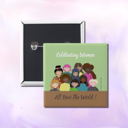 Macaron Carré 5 Cm Les femmes font face au bouton féministe