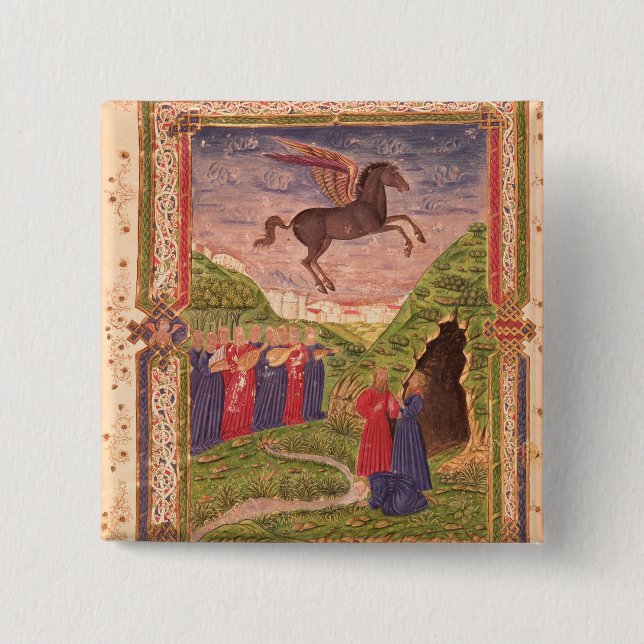 Macaron Carré 5 Cm Les neuf Muses jouant des instruments (Devant)