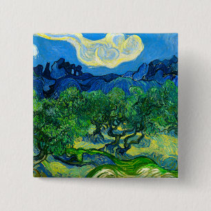 Macaron Carré 5 Cm Les oliviers de Van Gogh dans un paysage montagneu