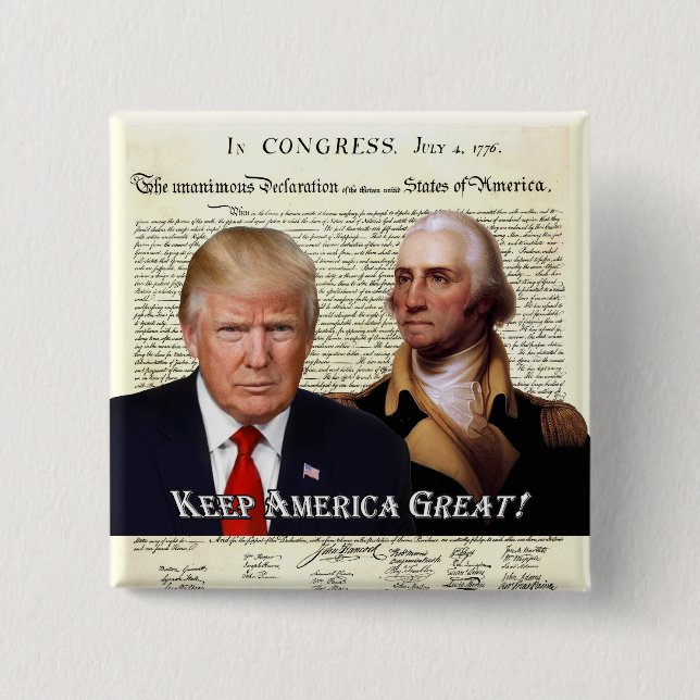 Macaron Carré 5 Cm Les présidents Trump et Washington - Gardez l'Amér (Devant)