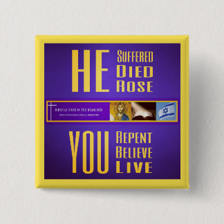 Macaron Carré 5 Cm Les signes bibliques "IL Died/YOU vivent" bouton
