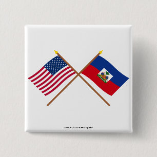 Macaron Carré 5 Cm Les USA et drapeaux croisés par Haïti