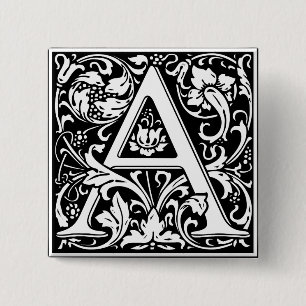 Macaron Carré 5 Cm Lettre A Monogramme Médiéval Art Nouveau