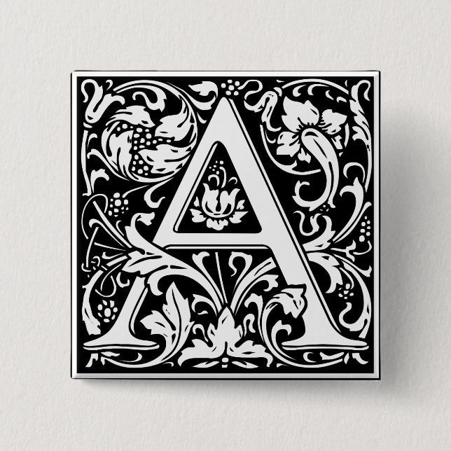 Macaron Carré 5 Cm Lettre A Monogramme Médiéval Art Nouveau (Devant)