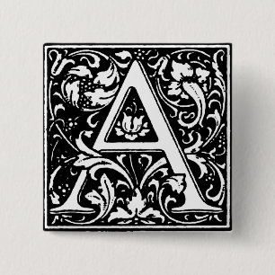 Macaron Carré 5 Cm Lettre alphabet de style Renaissance A - Pin