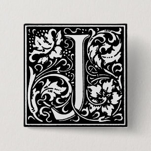 Macaron Carré 5 Cm Lettre alphabet de style Renaissance J - Pin