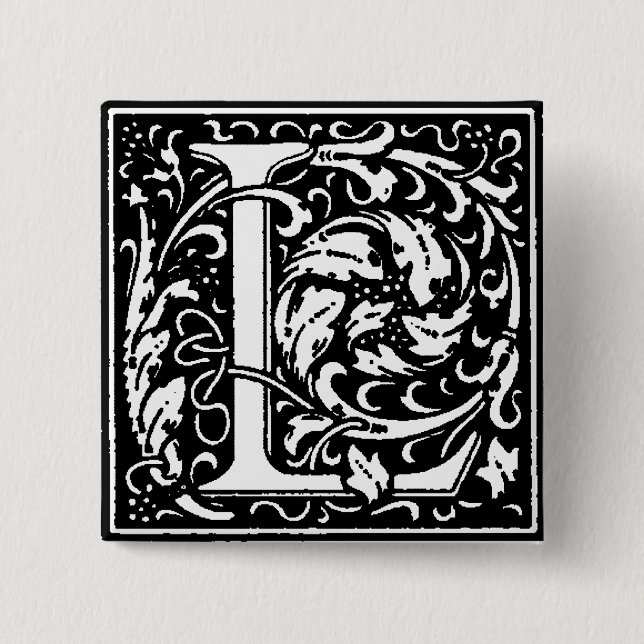 Macaron Carré 5 Cm Lettre alphabet de style Renaissance L - Épingle (Devant)