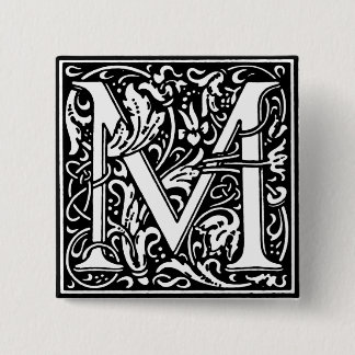 Macaron Carré 5 Cm Lettre alphabet de style Renaissance M - Pin