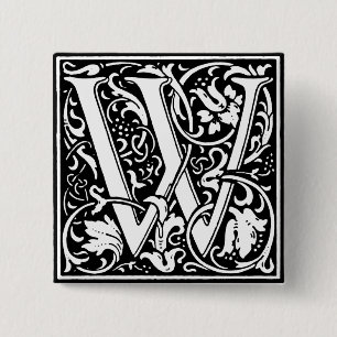 Macaron Carré 5 Cm Lettre alphabet de style Renaissance W - Pin