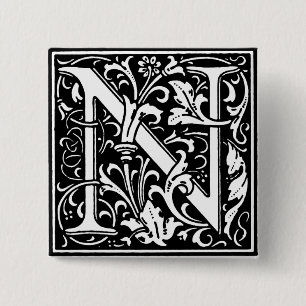 Macaron Carré 5 Cm Lettre alphabet style Renaissance N - Pinceau