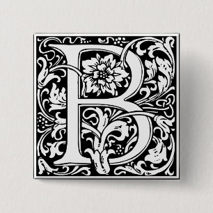 Macaron Carré 5 Cm Lettre B Monogramme médiéval Art Nouveau