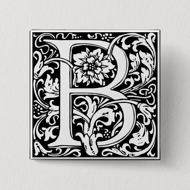 Macaron Carré 5 Cm Lettre B Monogramme médiéval Art Nouveau (Devant)
