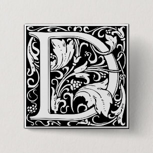 Macaron Carré 5 Cm Lettre D Monogramme médiéval Art Nouveau
