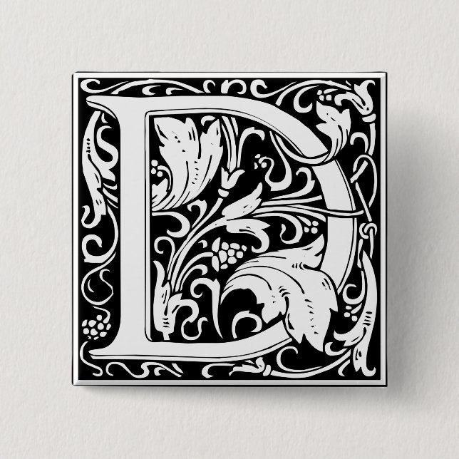 Macaron Carré 5 Cm Lettre D Monogramme médiéval Art Nouveau (Devant)