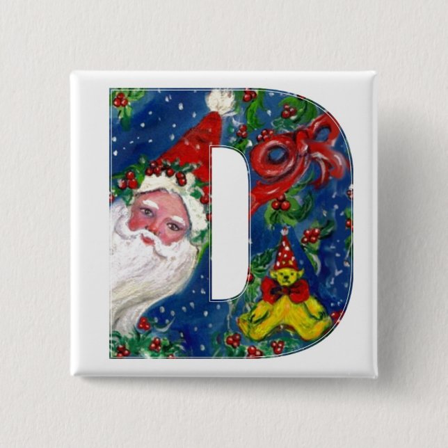 MACARON CARRÉ 5 CM LETTRE DE NOËL / PÈRE NOËL ROUGE RIBBON MONOGRAM (Devant)
