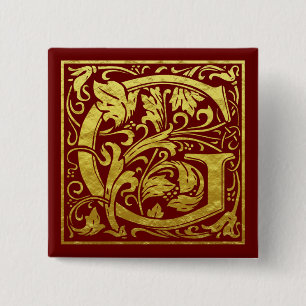 Macaron Carré 5 Cm Lettre G Première lettre Faux Gold Rouge